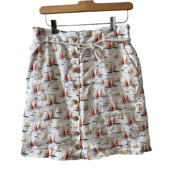 Cynthia Rowley Linen Paperbag Waist Sailboat Print Mini Skirt S - Picture 1 of 4